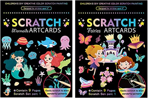 Georgie Porgy Kratzbilder Set DIY Bastelsets für Kinder Magic Kratzpapier Notizbuch Ostern Weihnachten Geburtstagsgeschenk für Jungen Mädchen (Meerjungfrau Fee)