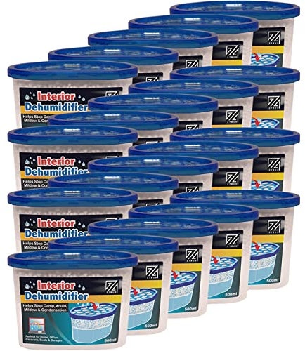ZYBUX - 20 x Interior Dehumidifier 500ml - for Effective Reduction of Condensation/Condensation Absorbers Mildew and Damp Smell Remover from cupboards, wardrobes, bathrooms, caravans, Boats, Vehicles