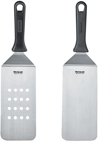 Westmark Set, 2tlg.: 2 Profi-Wender/Grill-Spachtel (Gewinkelt, Flexibel) mit gelochter und geschlossener Klinge, Rostfreier Edelstahl/Kunststoff, Master Line, Schwarz/Silber, 134122E6