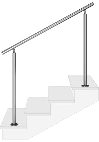 Handlauf auf 2 Pfosten aus Edelstahl V2A, 1-2 m, aufgesetzte und vorgesetzte Montage (200 cm, aufgesetzt)