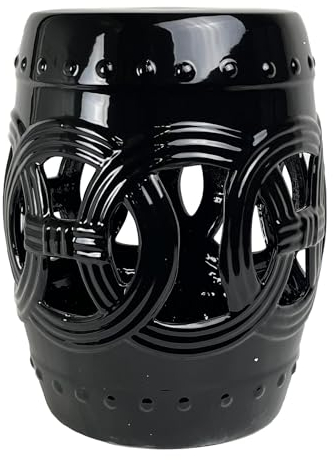 Fine Asianliving Keramik Hocker Coin Onyx Schwarz D33xH45cm China Keramik Gartenhocker Porzellan Glasierte Keramik Stool Chinesische Hocker Drum Garden Stool