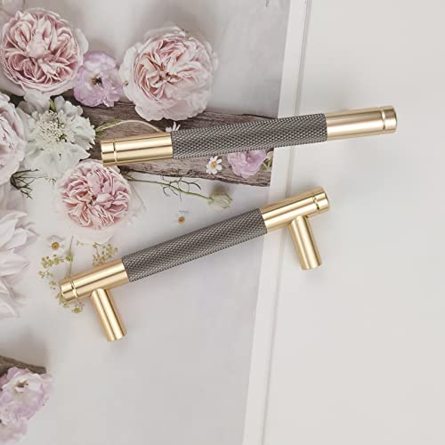 Pexintek 2 Pack Gold Modern Cabinet Handles 96mm Hole Centers Kitchen Bathroom bedrooms Study Furniture Door Vintage Pulls with Screws for Cupboards Drawer Wardrobe Dresser (Golden Grey)