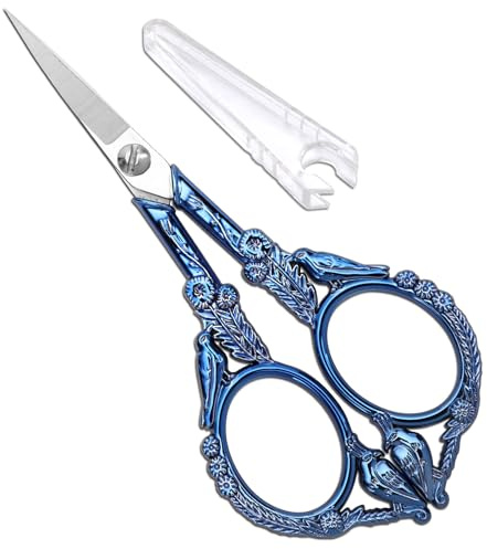 YOUGUOM Sewing Embroidery Scissors – Small Vintage Sharp Detail Shears for Craft, Artwork, Needlework Yarn, Handicraft DIY Tool, Thread Snips, 4.6in Rainbow Bird Style (Blue)