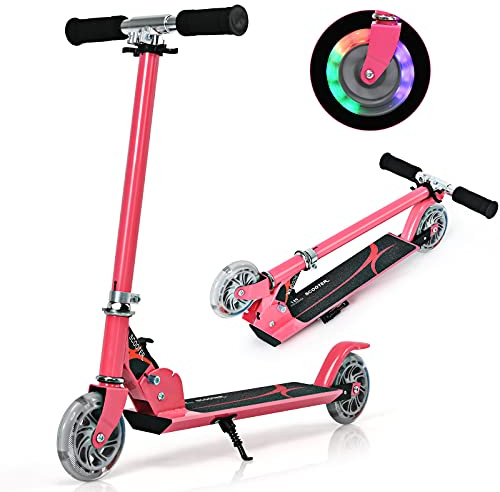 GYMAX Faltbare Kindersooter, Kinder Roller mit LED leuchtenden Räder, Tretroller 3 höhenverstellbar bis 70kg belastbar, Kickscooter für Jungen & Mädchen ab 4 Jahre