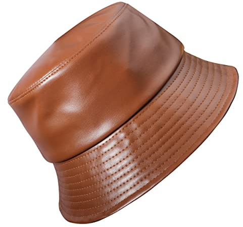 MILAKOO Cappelli da Pesca in Pelle PU per Donne Cappello a Secchiello per Donne Cappello da Pioggia Impermeabile Marrone