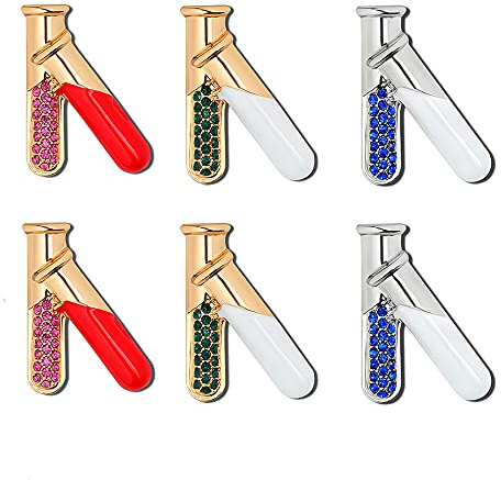 Opexicos 6 x Reagenzglas-Brosche, bunt, Wissenschaft, medizinischer Schmuck, Chemie, Anstecker, Geschenk für Ärzte, Krankenschwestern