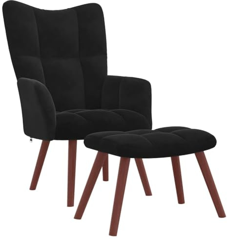 vidaXL Relaxsessel mit Hocker, Sessel mit Stahlrahmen Holzbeinen, Relaxstuhl Polsterstuhl mit Armlehne, Fernsehsessel Polstersessel Wohnzimmer, Modern, Schwarz Samt