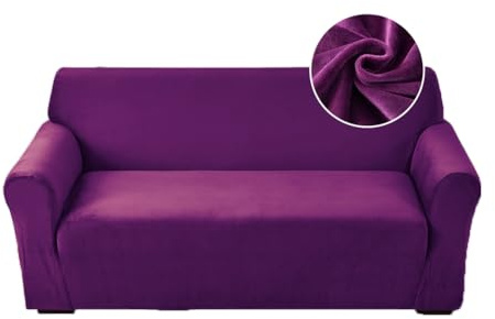 Highdi Stretch Sofabezug 2 Sitzer, Samt Élégant Waschbare Haustier-Sofa-Möbelbezüge Couchhusse Elastisch Weich Sofahusse für Wohnzimmer (Lila,2 Sitzer)