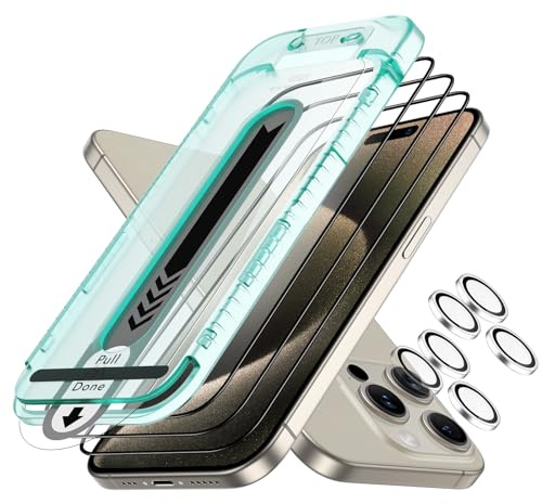 ESR Armorite Verre Trempé pour iPhone 15 Pro avec Caméra Protecteur,Contenir 3 Protection écran et 2 Protection Objectif Caméra Individuel, Protection Militaire, Anti Rayures