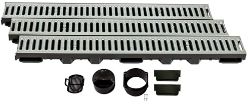 ScarMaxx 3m Canaletta scolo Acqua piovana A15 Altezza 60 mm - Griglia scolo Acqua piovana Set Completo 13 x 300 x 6 cm Acciaio Zincato
