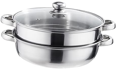 ANSNOW Olla de Vapor de Acero Inoxidable Ollas de Doble Capa Olla de Vapor de Verduras Olla de Vapor de Arroz Dim Sum Dumpling Steamer Vaporizador de Alimentos Olla de Cuscús Sartenes 28 cm Inducció