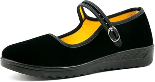 AioTio Chaussures pour Femmes Velvet Mary Jane Ballerines Femme Chaussures Caoutchouc Antidérapant Chaussure Toile Confortable(41 EU,255mm)