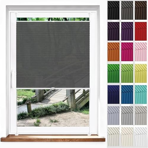 Jalousien Fenster Raffrollo, Fenster Plissee 40 x 90 cm, Klemmträger Befestigung Klemmträger, Plissee Fenster Plisseerollo Faltstore, Plisseerollo Sichtschutz, für Fenster & Tür, Grau
