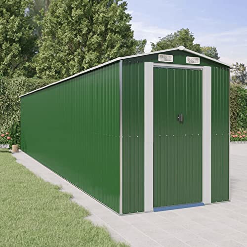 Somanki Geräteschuppen, Gerätehaus, Fahrradgarage, Gartenhütte, Fahrradunterstand, Gartenhäuschen, Garten Hütte, Fahrrad Unterstand, Grün 192x938x223 cm Verzinkter Stahl
