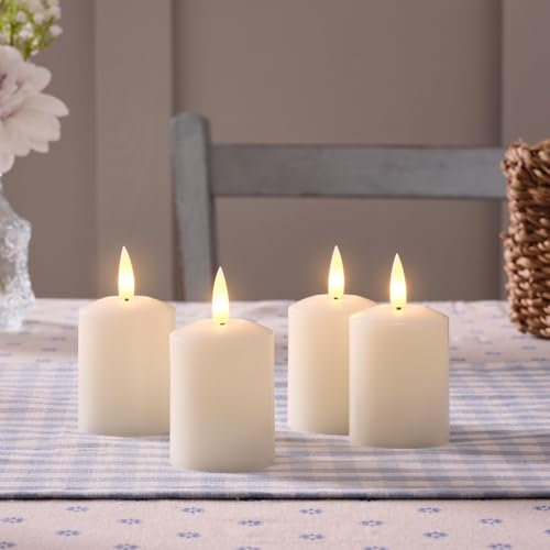 Lights4fun TruGlow® Juego de 4 Velas Votivas LED Recargables Sin Llama con Luz LED Blanca Cálida en Cera Real con Temporizador y Control Remoto Decoración para Interiores
