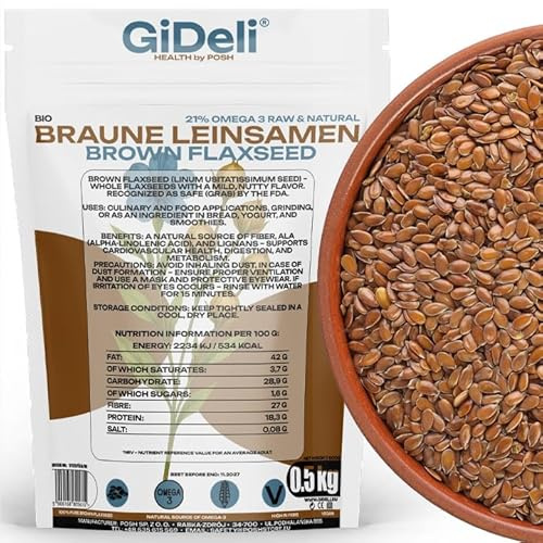 GiDeli Graines de Lin Brun Muesli aux graines de lin un complément alimentaire naturel et végan. (500g)