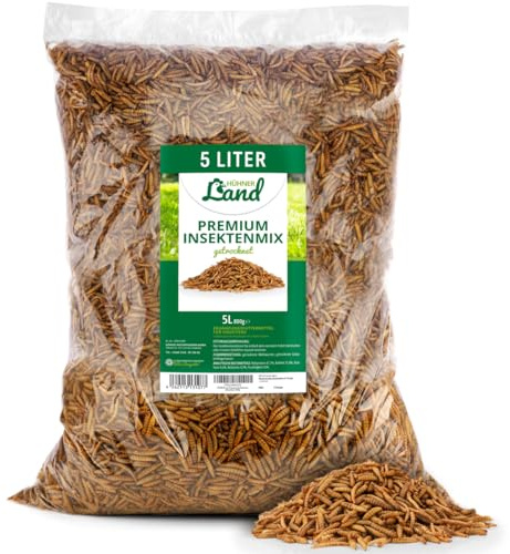 HÜHNER Land Delizio, mix di insetti, 5 litri, con vermi e larve di mosca di soldato, essiccati, mangime per pollame ornamentale e rettili