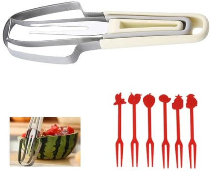 Melonenschneider,3-In-1 Obstschneider Aus Edelstahl Mit Fork,Mehrzweck Wassermelonen Schneider Würfel Gabel,Stainless Watermelon Cutter Melonen Slicer,für Obst Wassermelone Melonenausstecher Werkzeug
