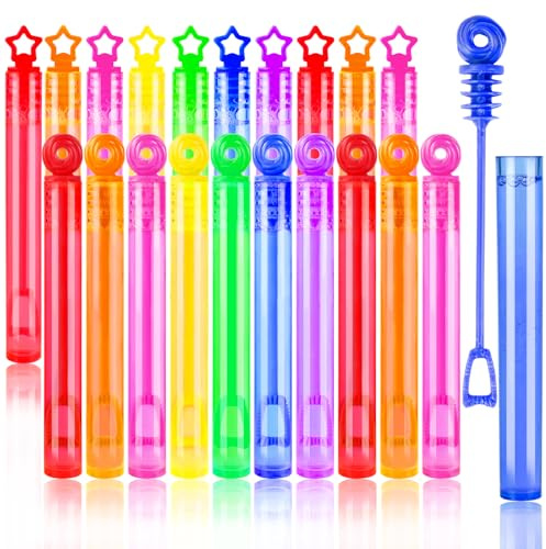 XIMISHOP 20 Pack Mini Bubble Wands, 7 Colors Neon Star Circle Small Bubble Tubes for Kids Party Bag Fillers Classroom Prizes Summer Wedding Decoration