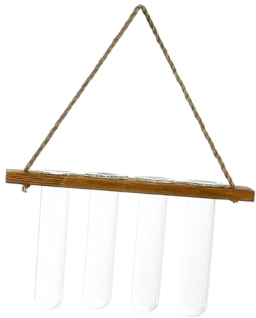 HYTROVE Wandmontierte Hydrokulturvase Glasrohr Pflanzgefäß Mit Holzbrett Hängende Blumentopf Deko Für Wohnzimmer Balkon