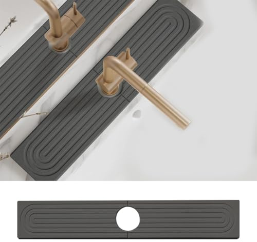 AOWVUTS Alfombrilla de Grifo para Fregadero Cocina, 60x10cm Protector Salpicaduras de Diatomea, Protector Contra Mueble Fregadero Absorbente para Encimeras y Baños Mango de Grifo Alrededor (D Gris)