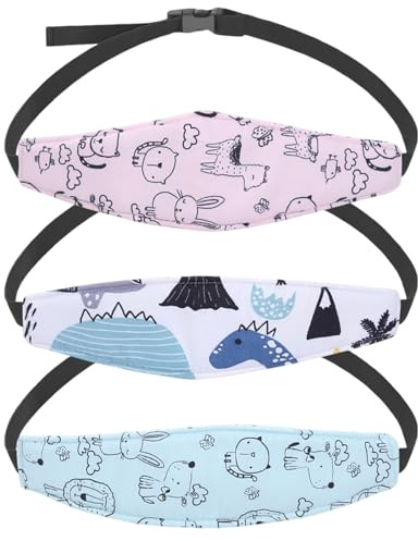 PacuM 3 Pezzi Poggiatesta Auto Bambini Supporto Testa Seggiolino Auto Puro Cotone Fascia Dormire Bambini Regolabile Car Sleep Accessory per Seggiolini Neonati Seggiolini Auto