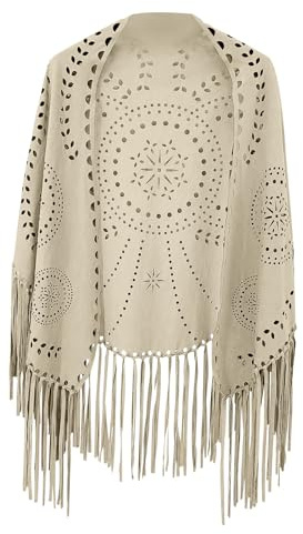 Western Shawl Fashion Women's Faux Suede Laser Cut Triangle with Long Tassel Solid Color Cloak Hollow Fringe Scarf