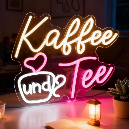 Flixyticy Kaffee und Tee Neonschild Coffe and Tea LED Neonlicht | Wanddeko für Café, Kaffeestation, Kaffee Ecke, Kaffeebar