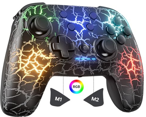 ancihdgm Controller kompatibel mit Switch/Switch Lite/OLED/PC. kabelloser Pro Controller mit 1200-mAh-Akku/9-farbigem LED/Programmierbar/Dual-Vibration/6-Achsen-Gyroskop/Turbo/Teilen/Screenshot