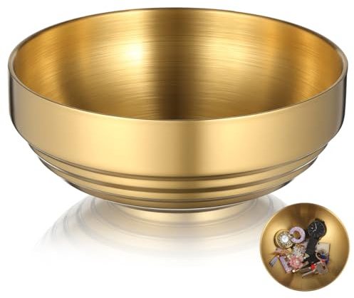 Gatuida Edelstahl Deko Schale Gold Rund Schlüsselschale Und Schmuck Aufbewahrungsschale Für Flur Tisch Und Wohnzimmer Dekorative Ablageschale Für Schlüssel Und Kleinteile 18.80 X 18.80 X 6.50 Cm