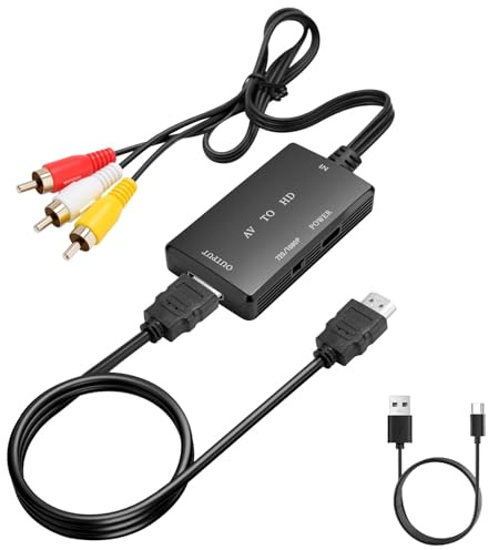 Eratiqu AV to HDMI Converter, Male RCA to HDTV Converter, Supports Full HD 720P/1080P Output with RCA Cable, Converter for PS2/PS3/Xbox/STB/VHS/VCR/Blu-ray DVD Players