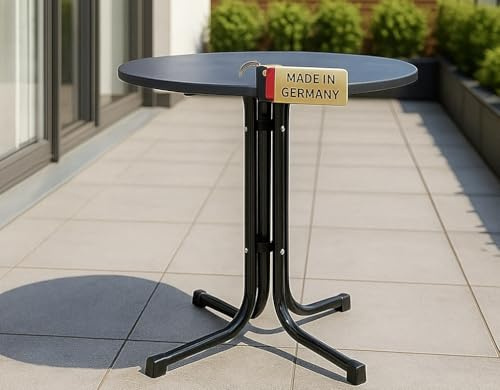 Gardissimo Boulevard Klapptisch Deep 80 cm rund, Gartentisch, wetterfest, platzsparend klappbar, mit Niveauausgleich, anthrazit Schiefer-Optik
