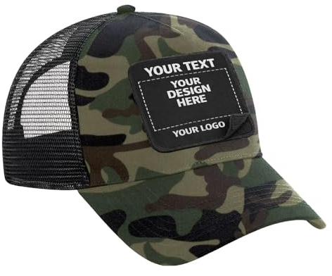 Canicaprice Casquette Trucker Tactique avec Patch Personnalisable Amovible, Style Airsoft, Impression DTF Couleur, 5 Couleurs Disponibles (Camouflage)