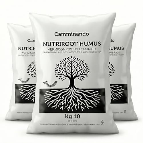 Camminando Farm - NutriRoot Humus di Lombrico Naturale | Concime Organico Biologico da Letame Maturo | Fertilizzante per Orto, Giardino e Piante in 3 Sacchi da 10kg | Prodotto Italiano