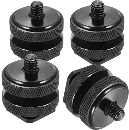 Adaptador de Flash DSLR 1/4 Pulgada de Cámara Zapata | Aleación de Aluminio, Doble Tornillo Bloqueable, 4 Piezas, para Cable Ttl y Disparador Inalámbrico