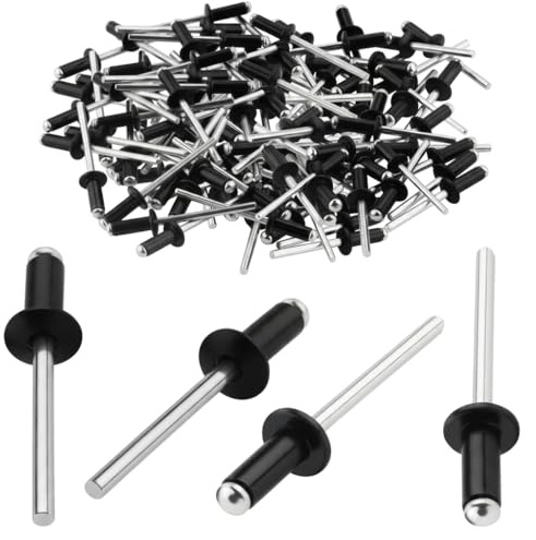 50PCS Black Pop Rivets, 4.8x20mm Large Flange Blind Rivets Aluminium Body Steel Mandrel Standard Dome Head Black Rivets for Metal Furniture Automotive DIY Repair and Assembly Use