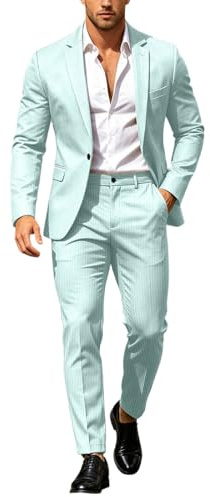 Generisch Traje de hombre de corte ajustado, traje de negocios a rayas, traje de dos piezas, chaqueta y pantalones de negocios, ocio, graduación, verano, playa, boda, traje de boda, 2 piezas