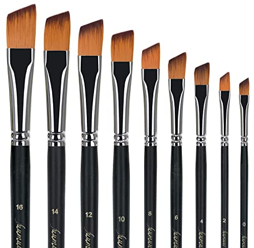 Pinsel Set Malen - 9 Stück Professionell Künstlerpinselset für Aquarell, Acryl, Ölgemälde, Gouache | Aquarell pinsel, pinselset acrylfarben | Schrägzieher Pinsel Set