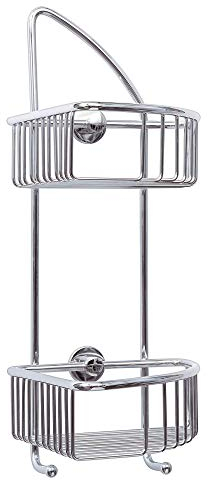 tesa draad Eck-Duschregal, zweistöckig, zwei Haken, Messing, verchromt, inkl. Klebelösung, 425mm x 180mm x 205mm