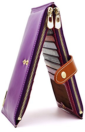 ANDOILT Damen Echt Leder Brieftasche RFID Blockierung Kreditkarte Halter Reißverschluss Geldbörse Handy Handtasche Lila