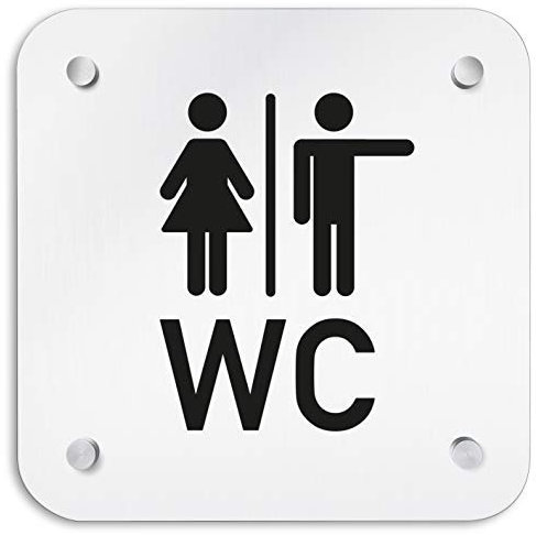 Kinekt3d Panneau mural en aluminium 200 x 200 mm • WC droit • Panneau signalétique – Plaque de porte en aluminium 1,5 mm d'épaisseur • Matériel de fixation inclus + montage mural