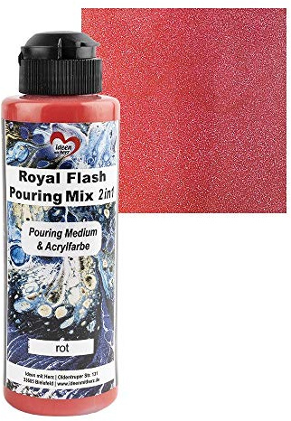Ideen mit Herz Royal Flash Pouring Mix 2in1 | Pouring Medium & Metallic-Acrylfarbe mit Glitzer-Effekt | 180 ml | kein weiteres Mischen mit Fluid, Medium oder Silikonöl erforderlich (rot)