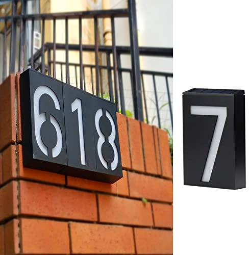 TINYOUTH Solar House Number - Number 7, Door Number Plaques Light for Wall, 6 LED House Numbers Plaque with Lights, IP55 Waterproof House Finder for DIY House Sign
