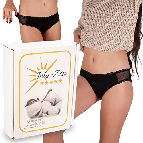 Set di 3 mutandine mestruali in cotone biologico ultra assorbente da donna, lavabili e riutilizzabili. Biancheria intima biologica femminile confortevole e sexy, con protezione igienica periodica anti