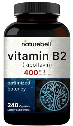 NatureBell Vitamin B2 (Riboflavin) 400mg - 240 Capsules - Supplement for Energy, Skin & Cellular Health* - Non-GMO & Gluten Free - Easily Absorbed