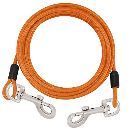 DONGKER Cable de amarre para perros de 3 m, correa de alambre de acero reflectante para perros caninos con gancho giratorio de 360° para perros medianos y grandes de hasta 130 libras