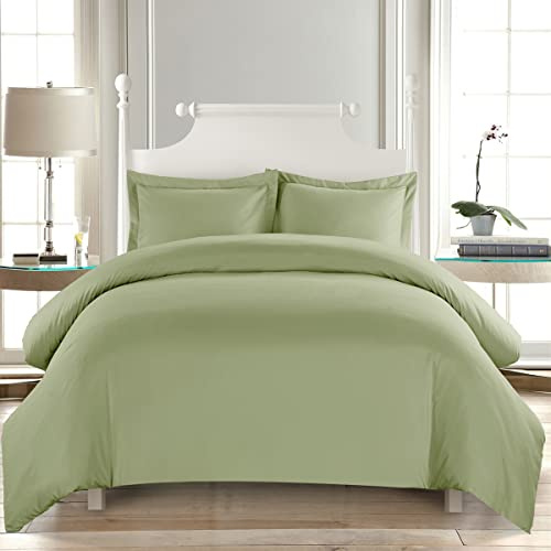 Sets de Housses de Couettes Couleur Unie,TT Global Housse de Couette 200x200 cm avec 2 Taies d'oreiller (Vert) - Parure de Lit 200x200 cm - Ensembles de Housses de Couette en Microfibre Brossée