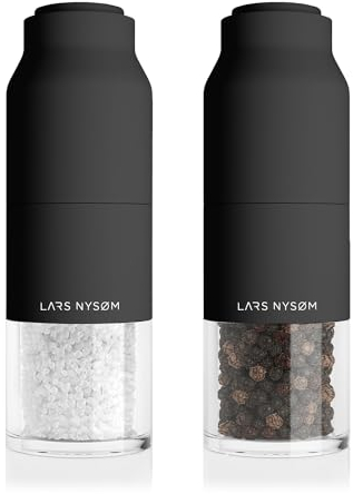 LARS NYSØM Salz und Pfeffermühlenset Edelstahl mit verstellbarem Mahlwerk I Flaschendesign Gewürzmühlen Set Manual (Carbon Black)