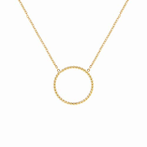 MENDOZZA Pure Ring Kette Damen Halskette Edelstahl Schmuck 18-Karat Kreis-Anhänger 46 cm Gold
