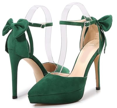 Scarpe décolleté Eleganti con Plateau e Tacco Alto da Donna, Scarpe da Ufficio da Festa Classiche con Lacci e Punta a Punta,Verde,40 EU